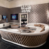 Trueliving Luxurious Light Eight Seater Sofa Leather Finish 0.87D x 3.95W x 0.87H Meters